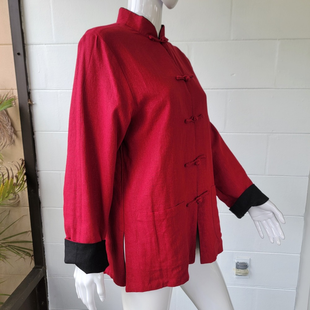 Reversible Tang Suit Jacket Red Black Women Large Vintage Traditional Minimalist - Picture 6 of 16